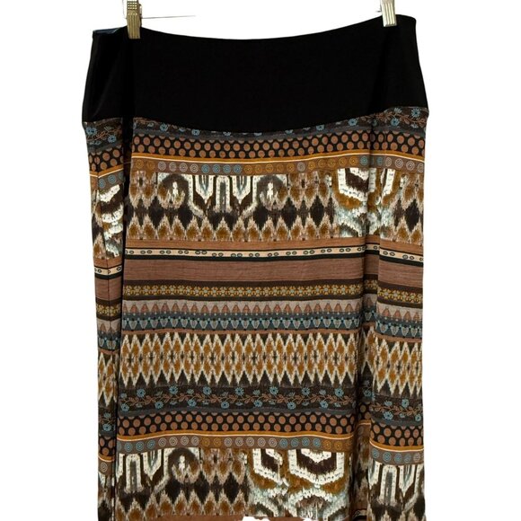 Women with Control Midi Skirt Large Petite Brown Geometric Print Pull On - Picture 2 of 8